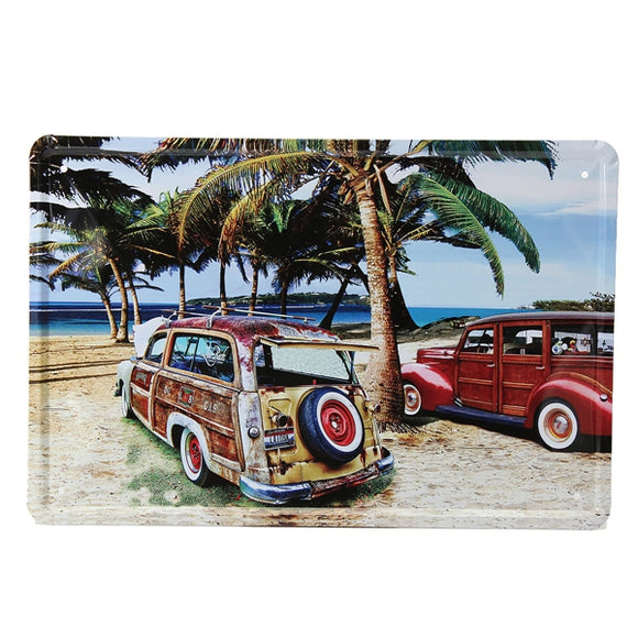 Beach Car Tin Sign Vintage Metal Plaque Poster Bar Home Wall Decor