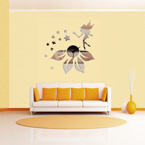 3D Clock Star Fairy Mirror Wall Sticker Home Decor