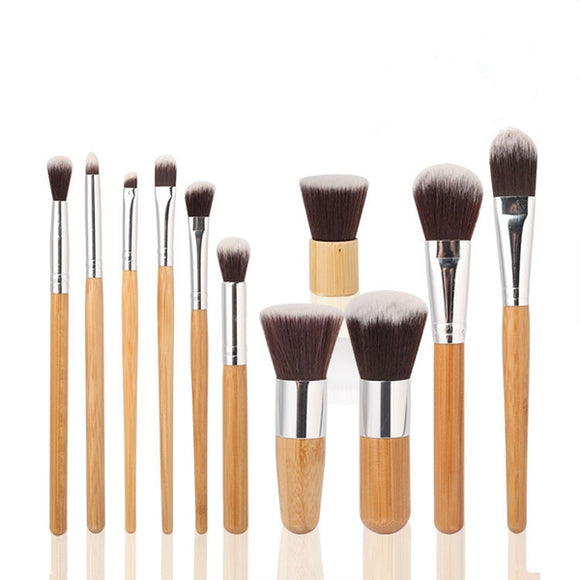 MAANGE 11 Pcs Bamboo Handle Makeup Eyeshadow Blush Concealer Brush Set