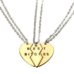 Gold Broken Heart 3 Parts Best Bitches Alloy Pendant Chain Necklaces