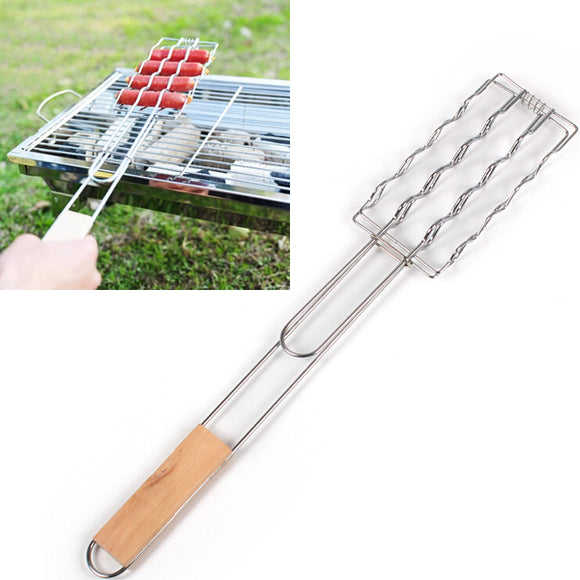 BBQ Tools Barbecue Grill Wooden Handle Sausage Clip Vegetables