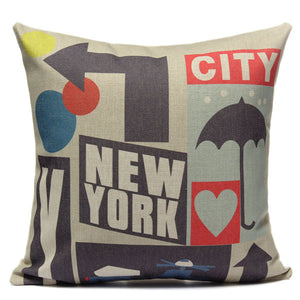 Cotton Linen New York City Pillow Case Sofa Bed Car Seat Pillowcase