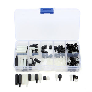 160pcs M3 Nylon Black and White Hex Screw Nut Spacer Stand Off Assortment Kit Box