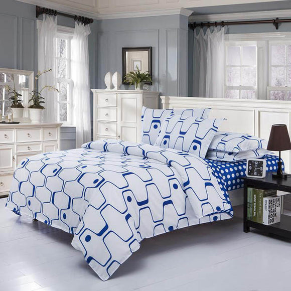 3 Or 4pcs Polyester Fiber Blue White Labyrinth Printed Double Sided Use Bedding Sets