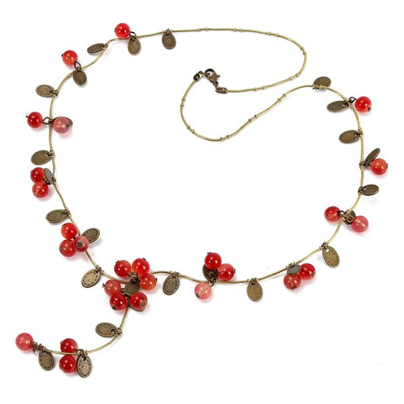 Vintage Red Cherries Beads Long Chain Sweet Necklace Valentine's Day Gift for Women