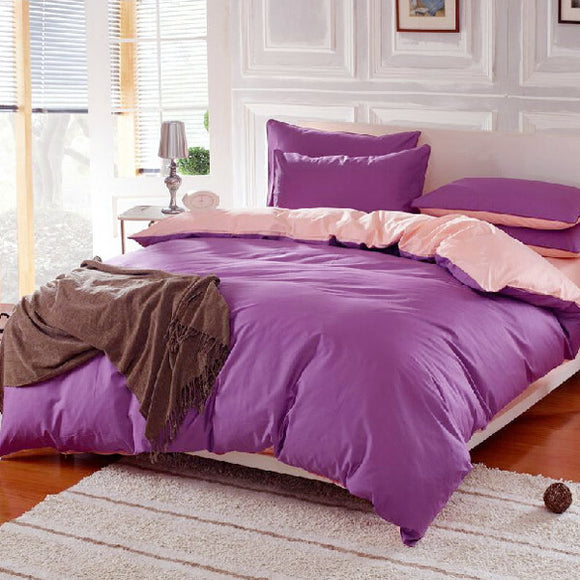 3 Or 4pcs Pure Cotton Purple Pink Color Assorted Plain Bedding Sets