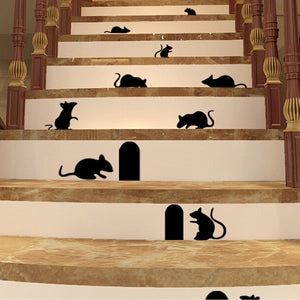 Black Mice And Holes Rats Mouse Wall Sticker Home Decals Decor Art