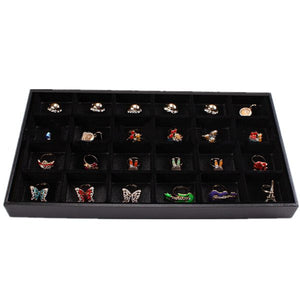 Black 24 Slots Rings Organizer Show Case Holder Box Jewelry Display