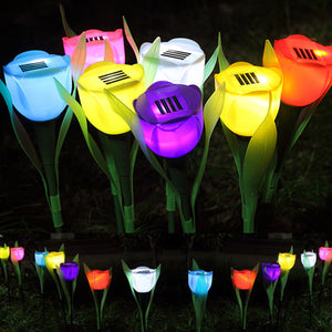 Outdoor Yard Garden Lawn Solar Power LED Night Lights Tulip Flower Lamp