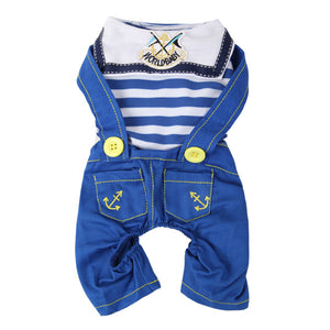 Pets Dogs Naval Uniform Navy Sailor Suit Stripe Pattern Overalls Clothes