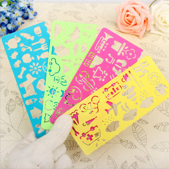 4pcs/Set Cute Art Graphics Symbols Drawing Template Ruler