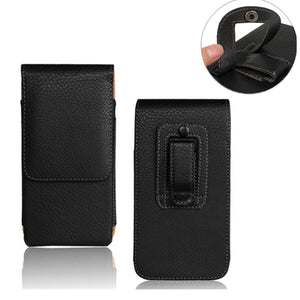 Litchi Grain Black Universal Waist Bag PU Leather Case For Phone Under 5.2 Inch