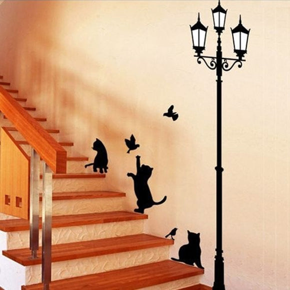 23x40CM Lamp Cat Wall Stickers Home Stairs Sticker Decor Decorative Removable Wallpaper