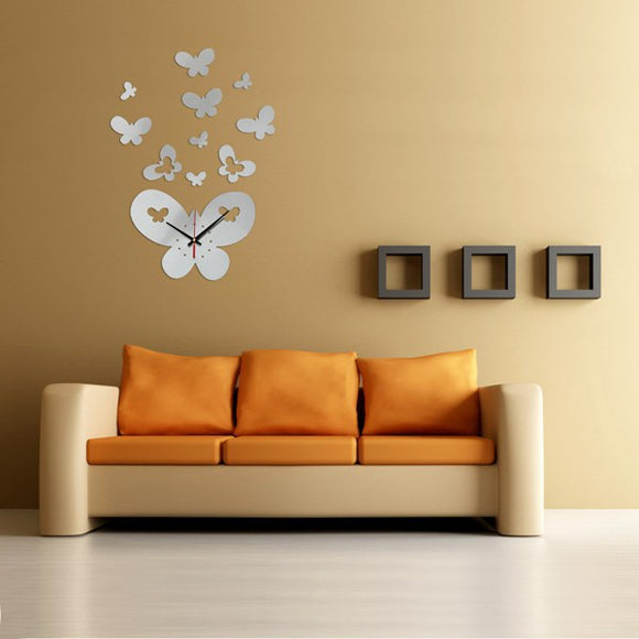 DIY 3D Big Butterfly Wall Clock Mirror Acrylic Home Decor Art