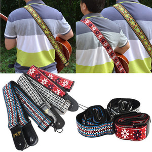 Retro Folk Auspicious Flower Style Guitar Strap Belt Cotton Woven Leather