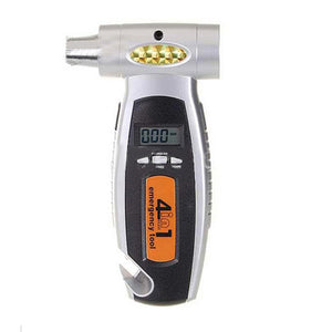 4 in 1 Car Digital Tire Pressure Gauge Emergency Hammer LED Flashlight