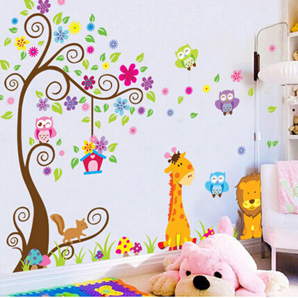 Owl Lion Tree Wall Stickers Removable Wallpaper Cartoon Children Rooms Decor