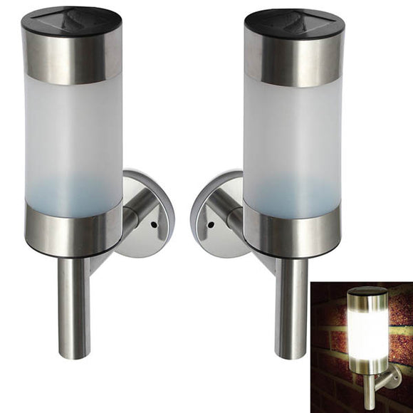 2pcs Stainless Steel Garden Solar White LED Lamps Wall-mounted Courtyard Decor Wall Light