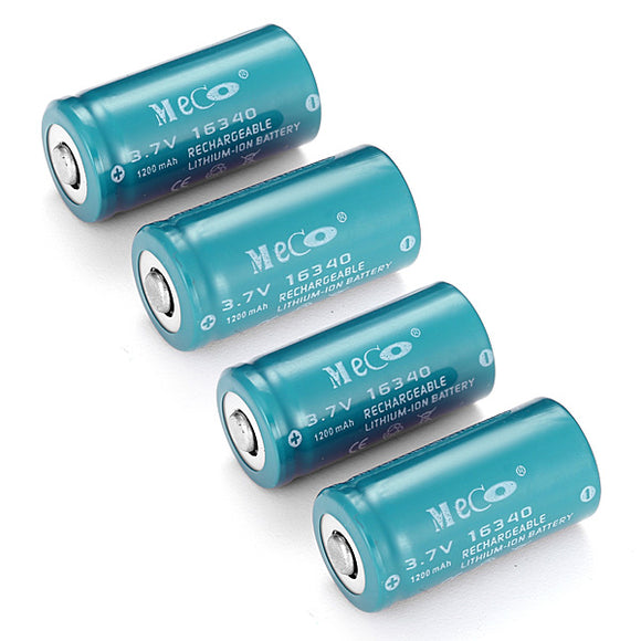 4PCS MECO 3.7v 1200mAh Reachargeable CR123A/16340 Li-ion Battery