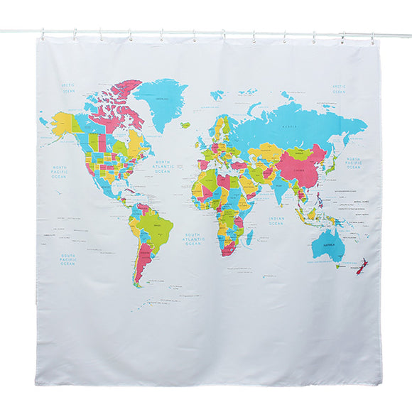 180*180cm World Map Pattern Waterproof Polyester Shower Curtain