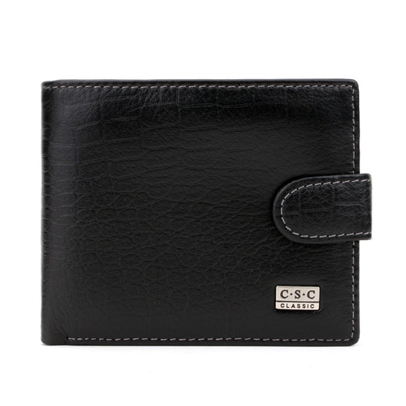 C.S.C Brand Men's Genuine Leather Black Bifold Clutch Wallet Purse Card Package