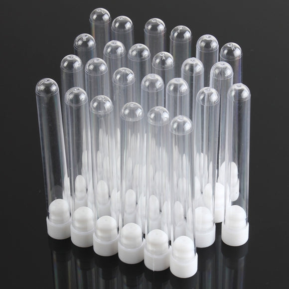 25pcs Round Bottom Clear Plastic Test Tube With Cap Stopper 15X100mm