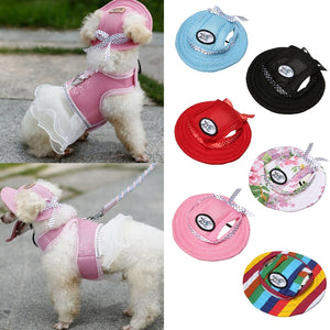 Pet Dog Cat Princess Mesh Strap Hat Summer Puppy Canvas Cap Sunbonnet