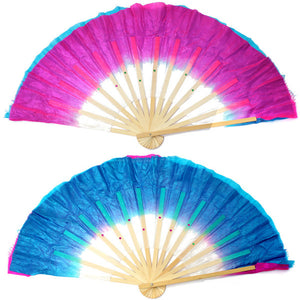 Dual Color Silk Bamboo Folk Dance Fan Chinese Handmade Belly Dancing Fans