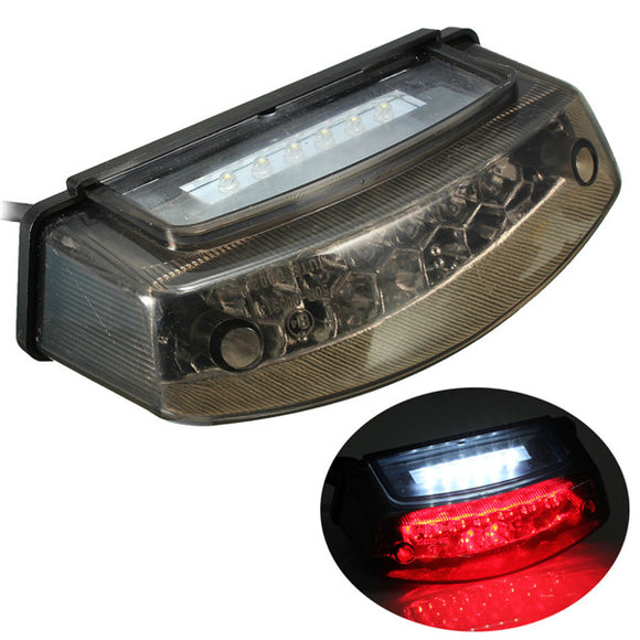 Universal Motorcycle Blackened LED Rear Tail Brake Stop Light Number Plate Lamp