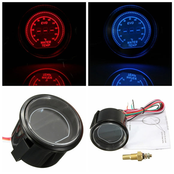 2 Inch 52mm Car LED Water Temperature Gauge 40-140 Celsius Red Blue Universal