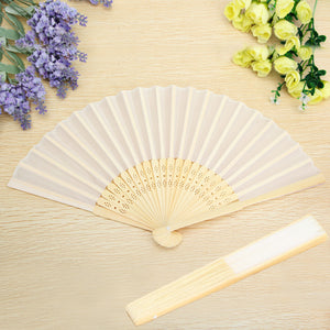 Fabric Hand Fans White Silk Folding Fan Wedding Party Favor