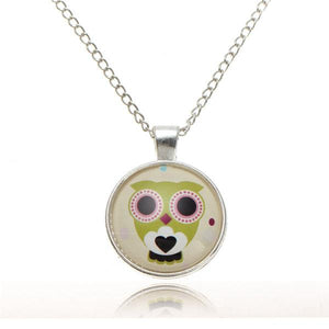 Lovely Owl Animal Glass Cabochon Silver Chain Pendant Necklace