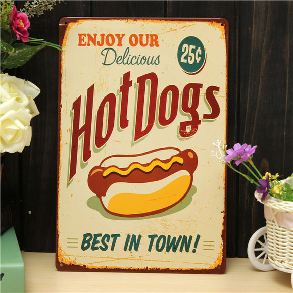 Hot Dogs Sheet Metal Drawing Retro Metal Painting Pub Club Cafe Home Poster Sign Tin Decor