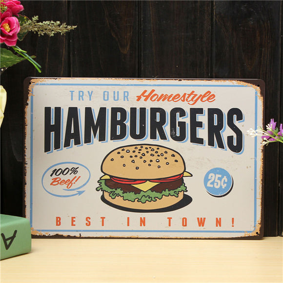 Hamburgers Sheet Metal Drawing Retro Metal Painting Pub Club Cafe Poster Sign Tin Decor