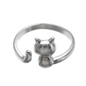 925 Sterling Silver Lovely Cat Adjustable Finger Ring Women Jewelry