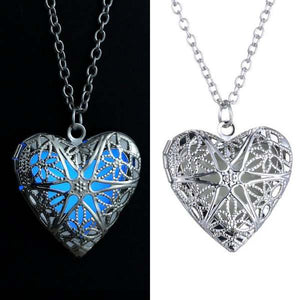 Steampunk Glow In The Dark Luminous Locket Heart Pendant Necklace