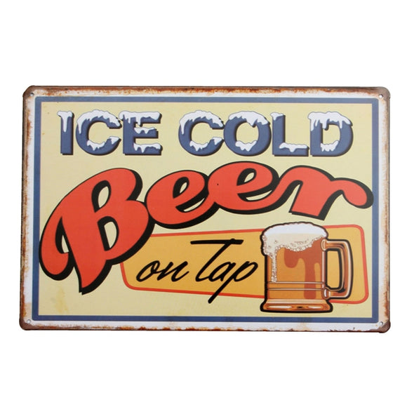 Ice Cold Beer Tin Sign Vintage Metal Plaque Poster Bar Pub Home Wall Decor