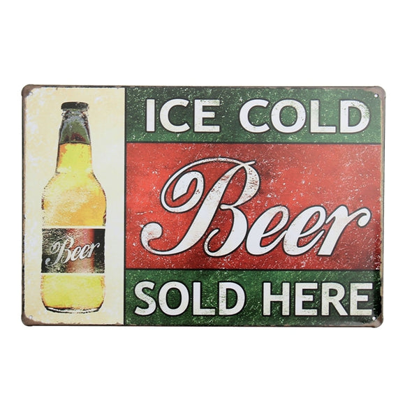 Ice Cold Beer Here Tin Sign Vintage Metal Plaque Poster Bar Pub Home Wall Decor