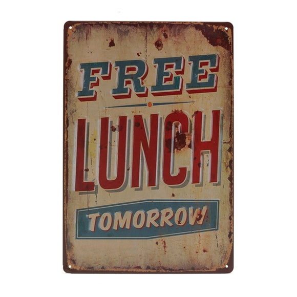 Free Lunch Tomorrow Tin Sign Vintage Metal Plaque Poster Bar Pub Home Wall Decor