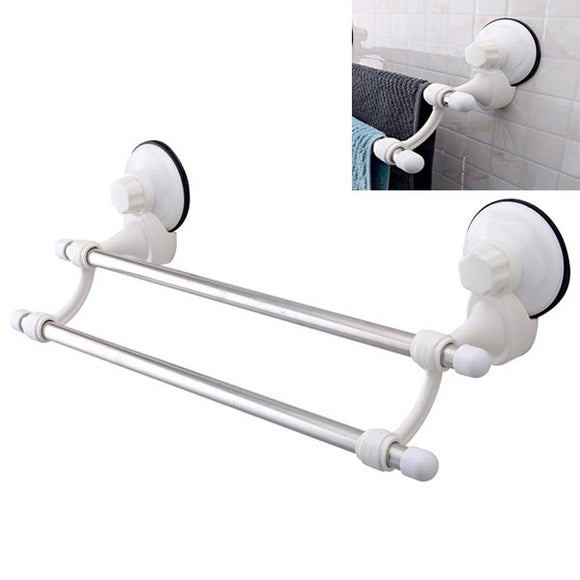 Bathroom Double Deck Towel Rack Clothes Storage Holder With Suction Cup