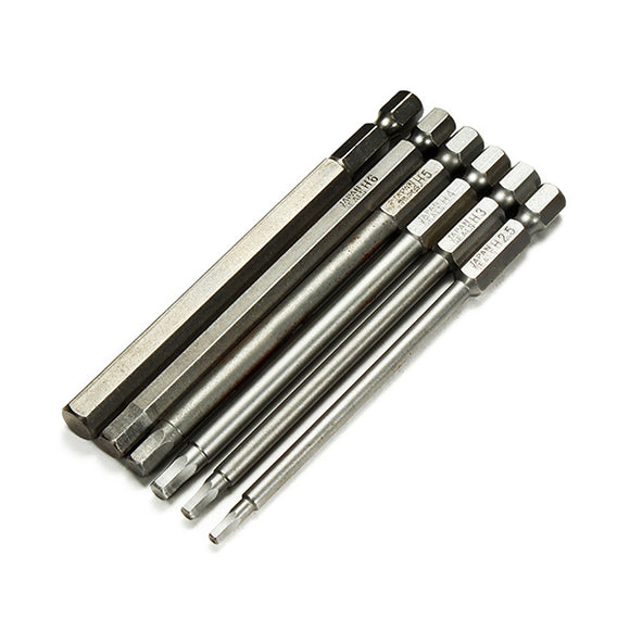 6pcs 100mm Length 1/4 Inch Hex Shank Magnetic Hexagon Head Screwdriver Bit Set