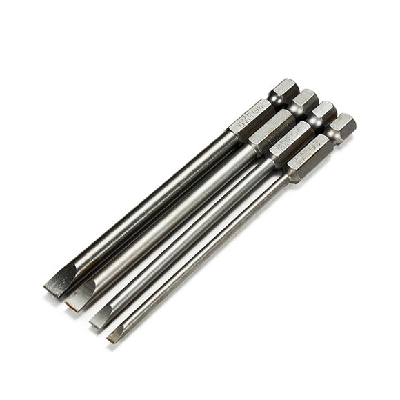 4pcs 100mm 3mm-6mm Magnetic Flat Head Slotted Tip Screwdrivers Bits 1/4 Inch Hex Shank