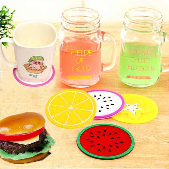 Silicone Fruit Shade Round Coasters Skidproof Cup Mat Table Decoration