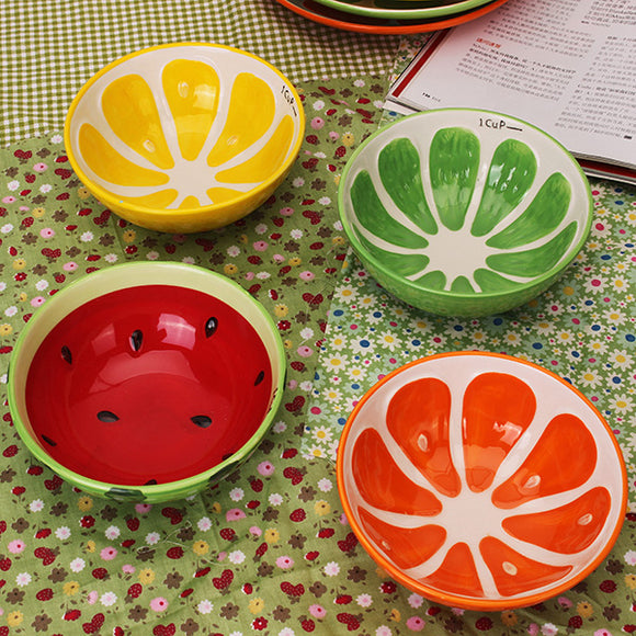 Handmade Ceramic Bowl Hand Painted Fruit Watermelon Rice Bowl Soup Ceramic Bowl