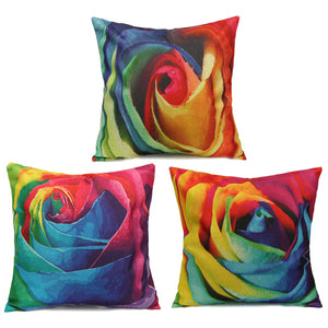 Abstract Art Rainbow Rose Flower Cotton Linen Pillow Case Home Sofa Cushion Cover