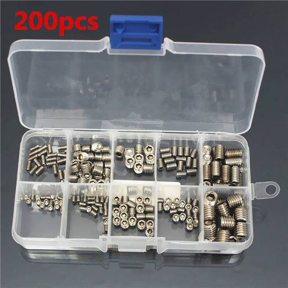 200pcs Stainless Steel Head Hex Socket Fastening Screw Flat Assortment Set