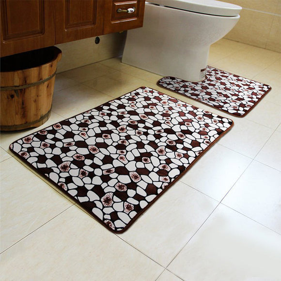 2Pcs Stone Pattern Toilet Floor Carpet Non Slip Bathroom Closestool Mat Rug Sets