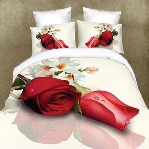 Polyester Fiber 3D Rose Flower Reactive Dyeing Bedding Sets 4pcs Suit Queen King Size