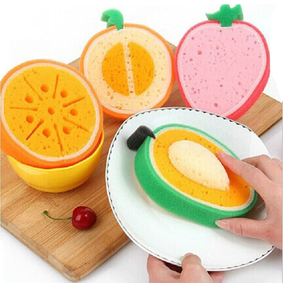 4Pcs Lovely Fruit Strong Decontamination Sponge Microfiber Washing Dishes Kitchen Tool