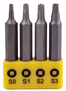 SCREWDRIVER BIT SET SQUARE RECESS 4PCE 50MM SQ0.1.2.3